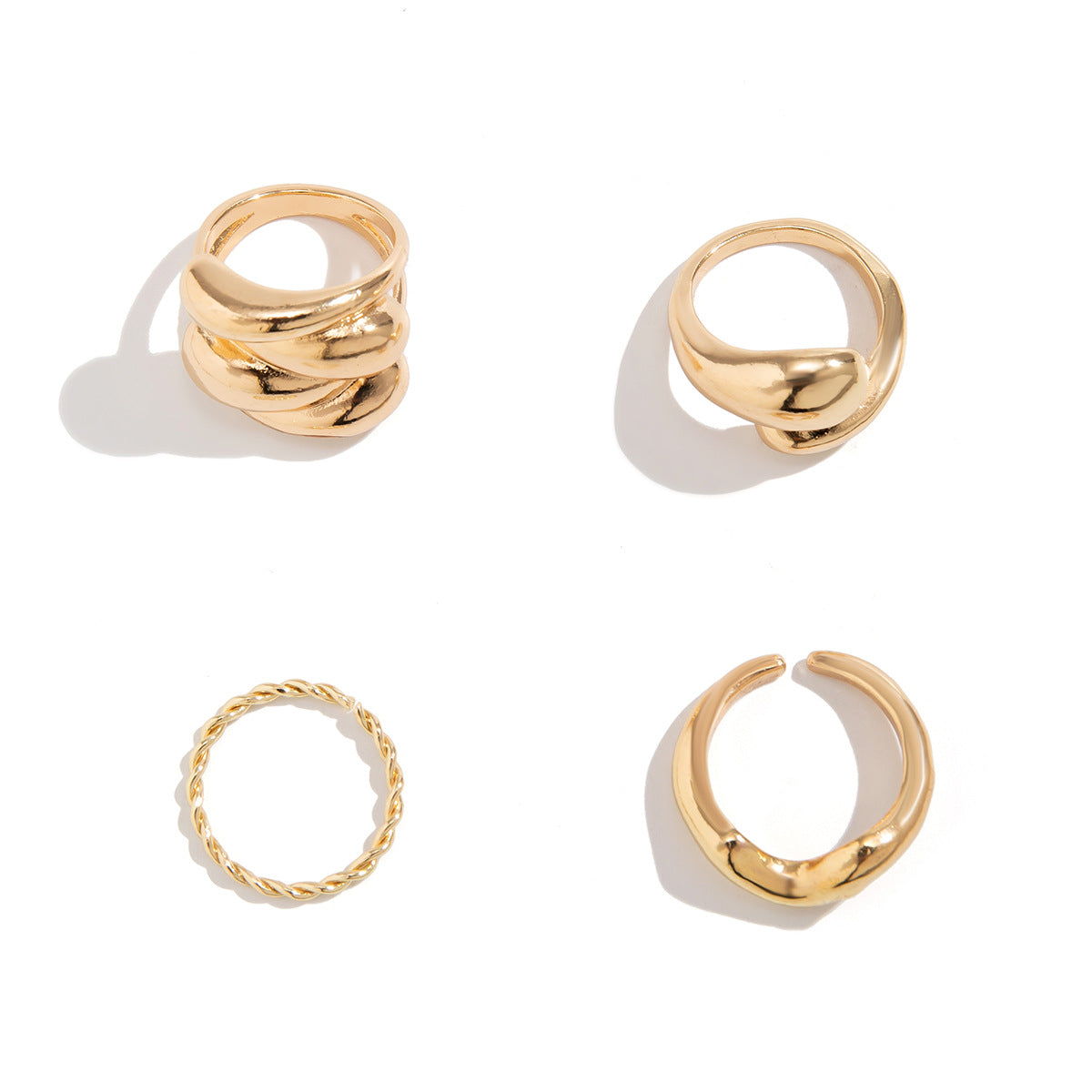 Design sense: simple hugging, smooth curved ring, layered style, niche geometric rings