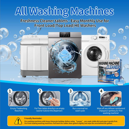 Enzyme Washing Machine Cleaner Tablets (12 Pack) – 2X Power Deep Clean Laundry Machine Cleaner Descaler for HE, Front Load & Top Load Washer, Removes Odor, Fur, Residue & Buildup