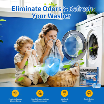 Enzyme Washing Machine Cleaner Tablets (12 Pack) – 2X Power Deep Clean Laundry Machine Cleaner Descaler for HE, Front Load & Top Load Washer, Removes Odor, Fur, Residue & Buildup