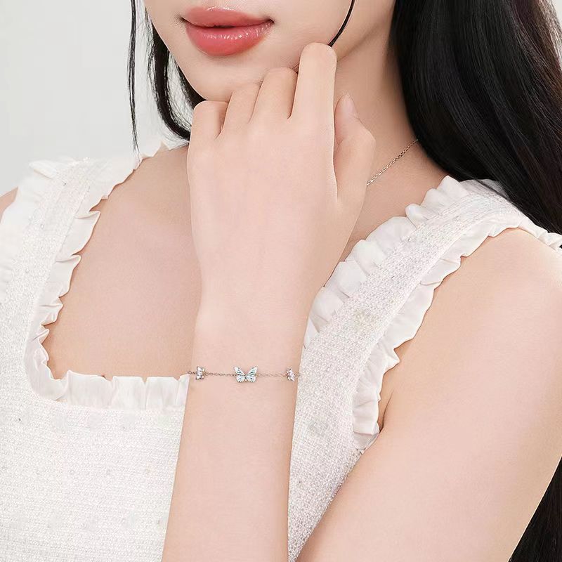 New butterfly light bracelet for women ins style niche original design luminous blue epoxy butterfly jewelry bracelet