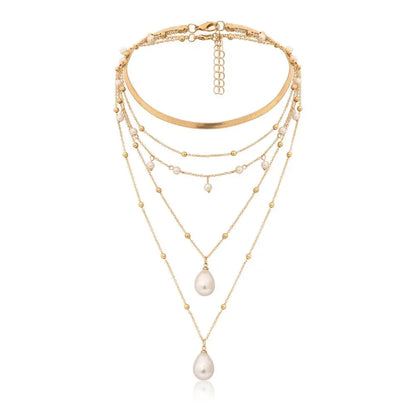 Gothic Imitation Pearl Tassel Choker Necklace Colar Statement Wedding Punk Lariat Snake Long Chain Necklace Women Jewelry