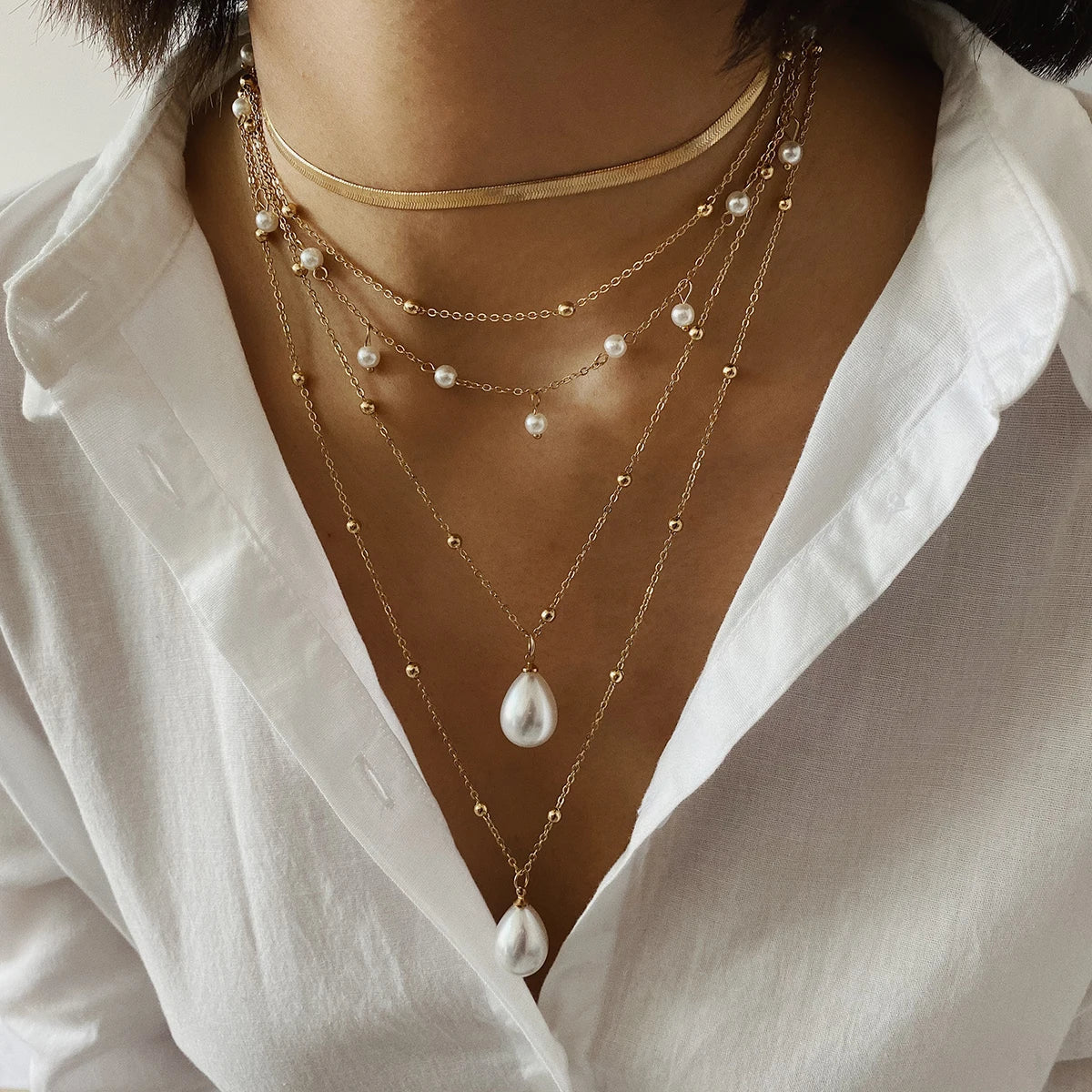Gothic Imitation Pearl Tassel Choker Necklace Colar Statement Wedding Punk Lariat Snake Long Chain Necklace Women Jewelry