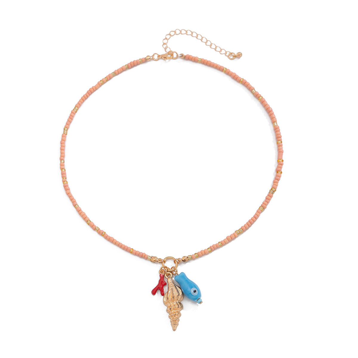 Ins Wind Buddha Hand Eye Alloy Pendant Necklace Conch Acrylic Rice Bead Collar Chain