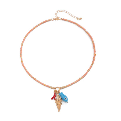 Ins Wind Buddha Hand Eye Alloy Pendant Necklace Conch Acrylic Rice Bead Collar Chain