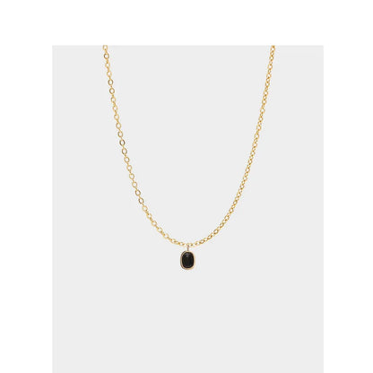 925 Sterling Silver Black Agate Pendant Necklace for Women Simple Korean ins 18k Gold Plated Clavicle Chain fine Jewelr