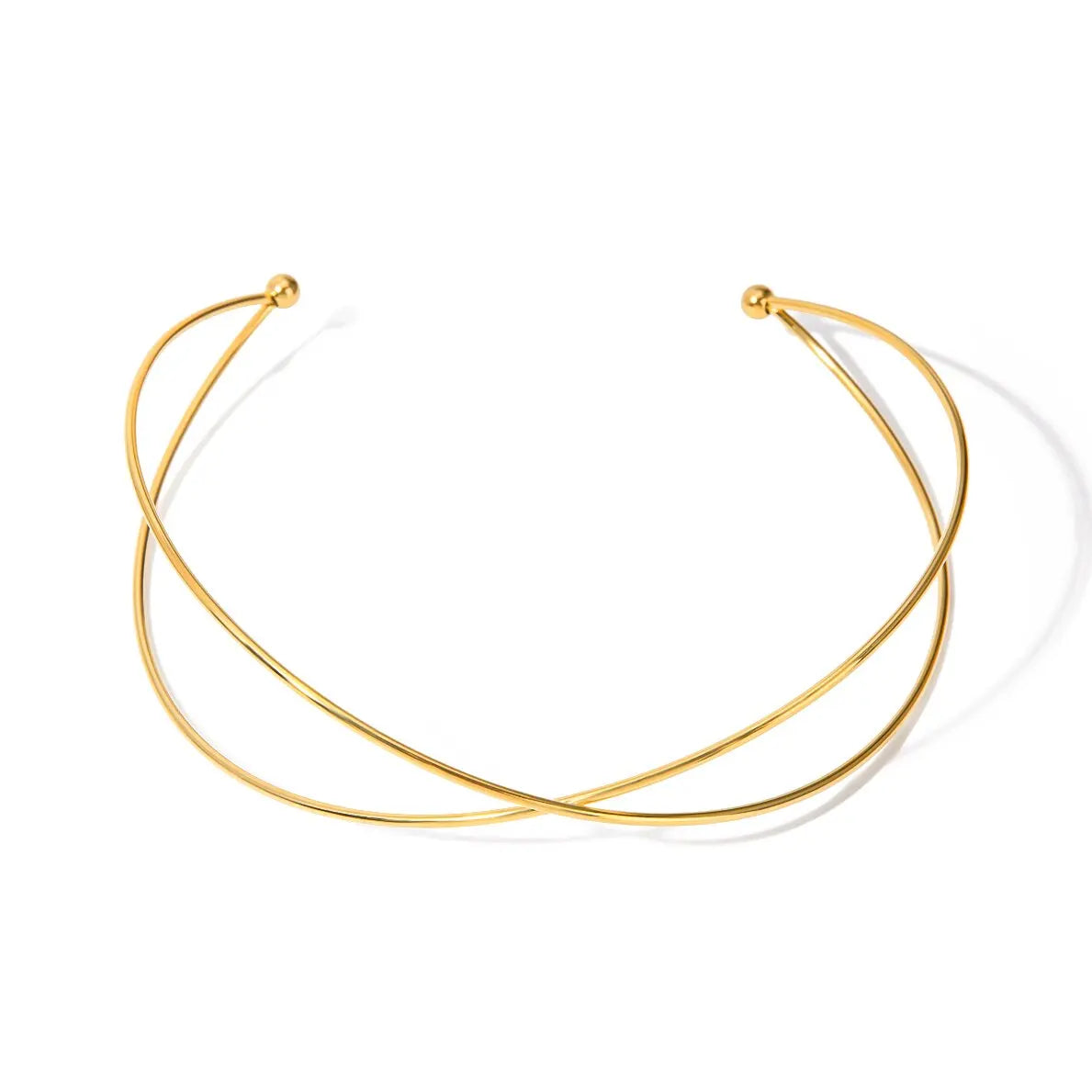 Jewelryposter Stainless Steel Minimalist Golden Line Cross Open Light Collar Necklace Stylish Tarnish Free Metal Jewelry Women